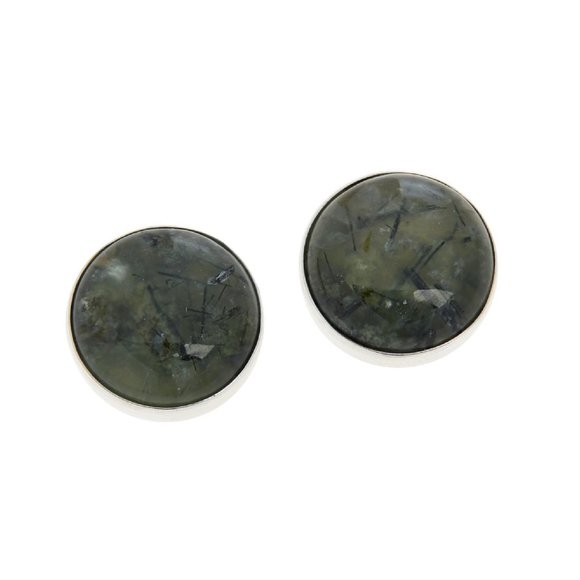 Jay King Sterling Silver Green Rutilated Prehnite Stud Earrings - Picture 1 of 2